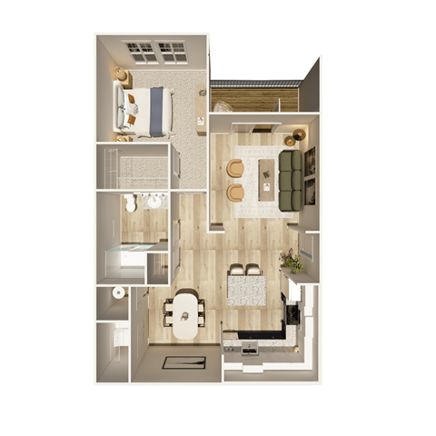Floor plan for 1 bed, 1 bath, 785 sqft